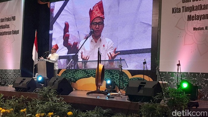Ketum PKB Muhaimin Iskandar atau Cak Imin dalam acara bimtek caleg PKB di Medan.
