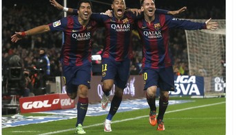 Lini depan Inter Miami sekarang layaknya Messi saat masa keemasan di Barcelona bersama Suarez dan Neymar. Foto: Twitter