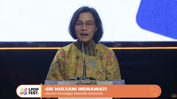 Menteri Keuangan Republik Indonesia Sri Mulyani saat menghadiri Acara Puncak LPDP Festival 2023. (Tangkapan Layar Youtube LPDP RI)