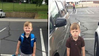 Perbedaan foto hari pertama dan hari kedua mau berangkat sekolah. Foto: Boredpanda