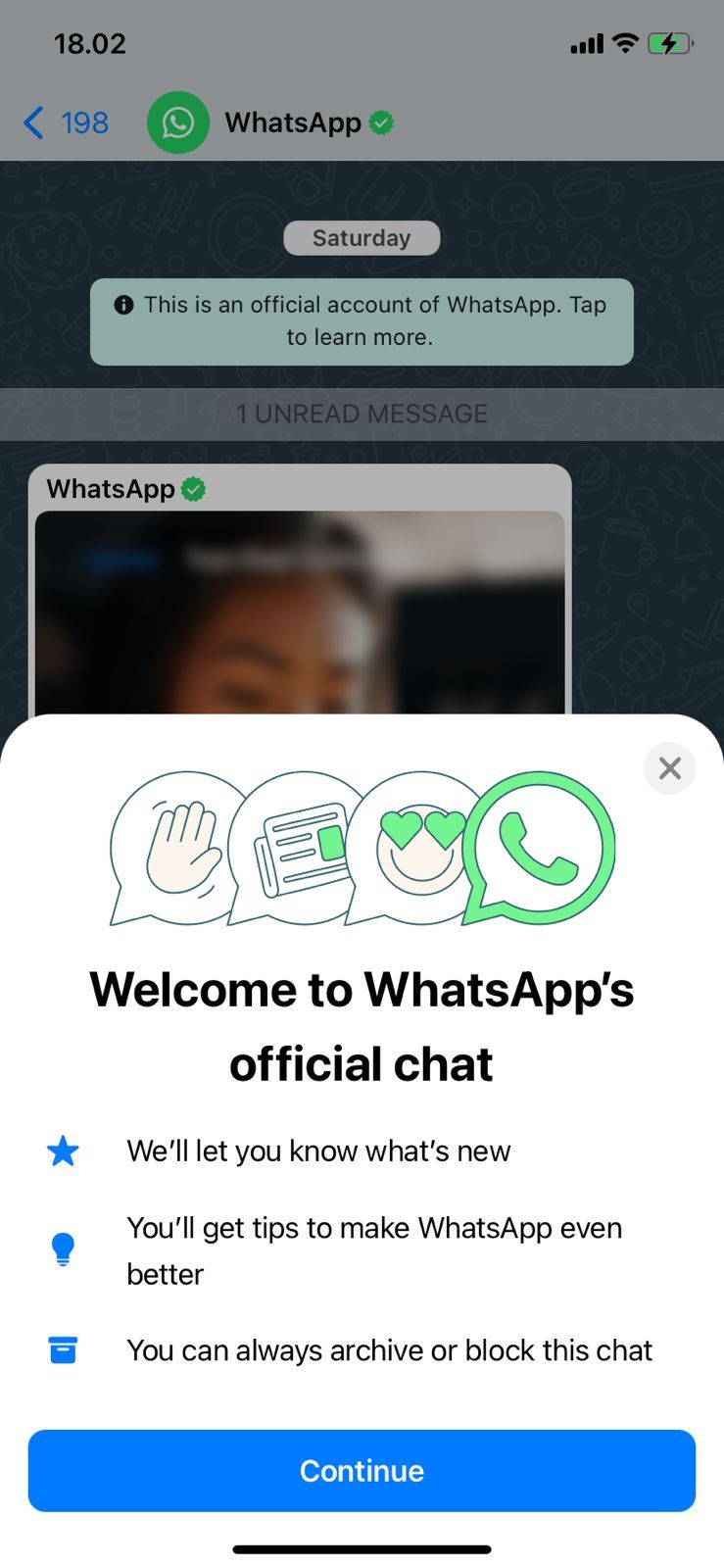 Tangkapan Layar Akun Resmi WhatsApp