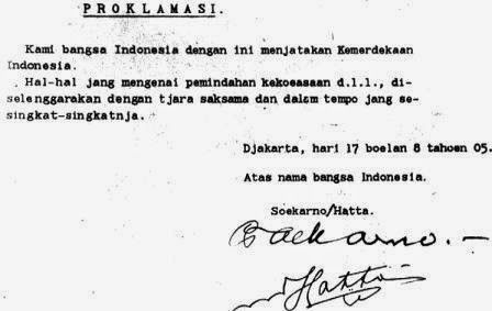 Teks proklamasi kemerdekaan Indonesia yang diketik oleh Sayuti Melik