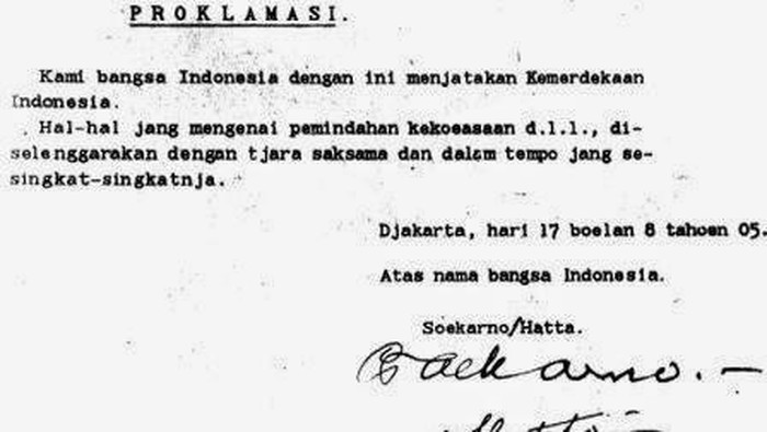 Teks proklamasi kemerdekaan Indonesia yang diketik oleh Sayuti Melik