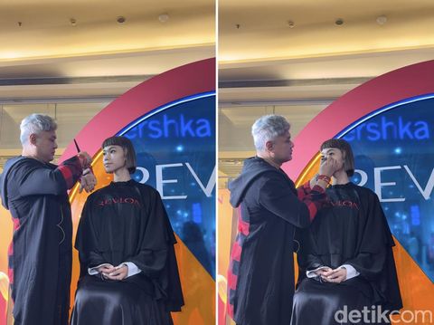 Foto Hendro Sudarta ketika mengaplikasikan foundation agar makeup bisa bertahan lama.