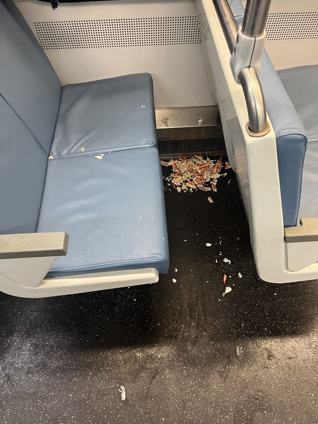 Makan Kepiting Dalam Kereta, Penumpang Ini Tinggalkan Sampah Berserakan