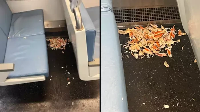Makan Kepiting Dalam Kereta, Penumpang Ini Tinggalkan Sampah Berserakan