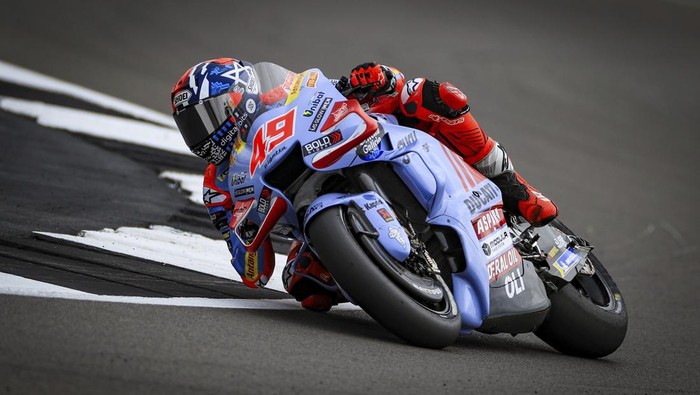 Gresini Racings Fabio Di Giannantonio during Free Practice One ahead of the British Grand Prix 2023 at Silverstone, England, Friday August 4, 2023. (Bradley Collyer/PA via AP)