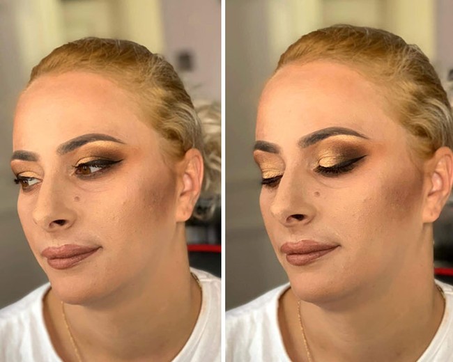 Teknik contouring membuat wajah wanita ini justru terlihat seperti tergores arang hitam. Belum lagi aplikasi lipstik yang membuat bibirnya terlihat bengkak. Foto: Dok. Reddit