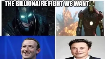 Mau lihat Batman vs Iron Man, yang bertarung di dunia nyata malah Zuck dan Musk. Foto: Memedroid