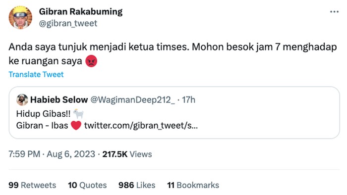 Gibran tunjuk netizen jadi timses