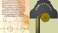 Jam Al-Muradi, ditemukan dalam buku rahasia al Muradi yang membahas tentang jam air dan perangkat lain yang menggunakan automata. Jam ini terkenal menggunakan merkuri sebagai pemberat serta sebagai keseimbangan. Foto: Muslim Heritage
