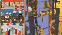 Di bagian tengah manuskrip observatorium istanbul, ditemukan sebuah jam di atas meja yang diyakini milik Taqi al-Din. Jam kuno ini menggabungkan penggunaan gerak, alarm, lonceng kereta api yang berbunyi setiap jam, hubungan visual matahari dan bulan, serta perangkat yang menunjukkan waktu adzan. Foto: Muslim Heritage
