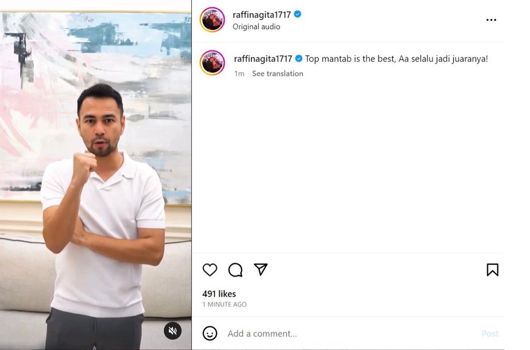 Raffi Ahmad mengunggah sebuah video yang menyatakan rekor shopee live nya terkalahkan, dan dia yakin akan memecahkan rekor lagi. (Tangkapan Layar Instagram @raffinagita1717)