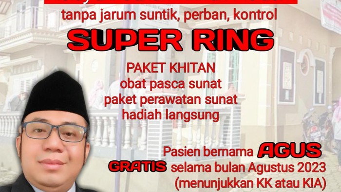 Selebaran program sunat gratis buat Agus selama Agustus di klinik Temanggung. Foto diunggah Senin (7/8/2023).