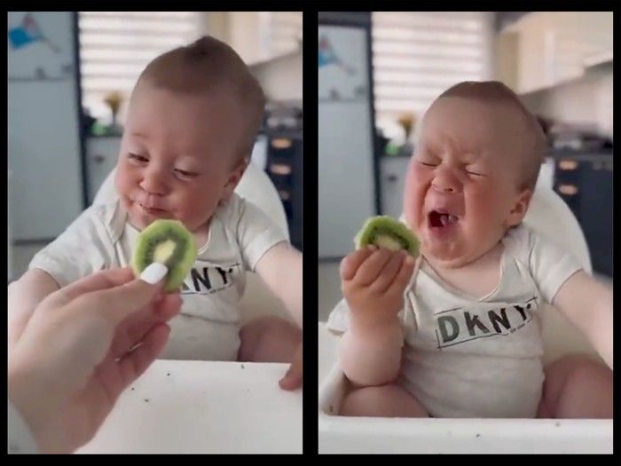 Viral Ekspresi Gemas Bayi Coba Makan Kiwi, Ditonton 11 Juta Kali!