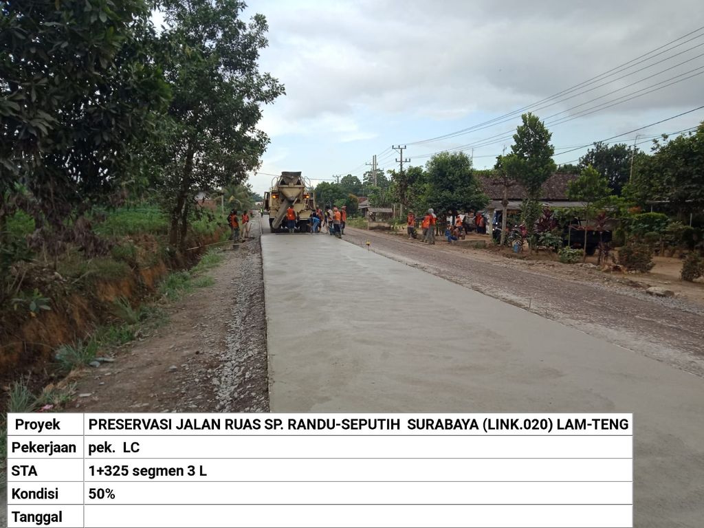 Pembetonan jalan di kawasan Simpang Randu-Seputih Surabaya, sekitar Kecamatan Rumbia, Lampung Tengah. (Dok DBMBK Lampung)