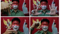 Foto kombo penyandang disabilitas tuna rungu Dyan Primadyka memeragakan bahasa isyarat 78 Indonesia Meredeka saat mementaskan pantomim bertema Kemerdekaan Republik Indonesia di Mahkota Batik Laweyan, Solo, Jawa Tengah, Selasa (8/8/2023).   