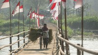 Jembatan bambu yang menghubungkan Kabupaten Kulonprogo dan Bantul tersebut digunakan masyarakat sekitar untuk mempersingkat jarak tempuh.   
