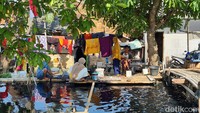 Meski tercemar limbah hitam pekat dan berbau warga bantaran Kali Cilemahabang masih memanfaatkan air kali tersebut untuk memenuhi kebutuhan sehari-hari, seperti mencuci pakaian. 