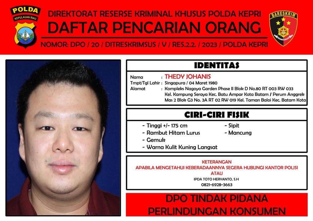 Buron Polda Kepri kasus penggelapan Thedy Jauhanis. (Foto: Dok. Polda Kepri)