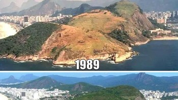 Reboisasi sebuah bukit di Rio De Janeiro. Terlihat perbedaan mencolok 1989 vs 2019. Foto: Reddit