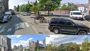 Mengubah area parkir menjadi sungai di Belgia. Perbandingan 2009 vs 2022. Foto: Reddit