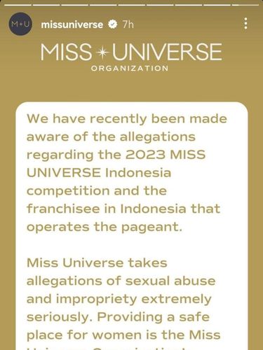 Pernyataan Organisasi Miss Universe Pernyataan Organisasi Miss Universe