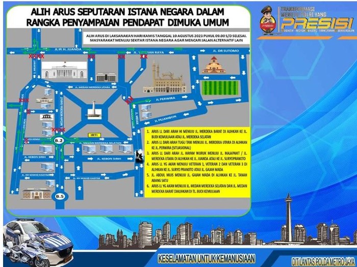 Ada Demo Buruh, Simak Rekayasa Lalin Sekitar Patung Kuda Jakpus Hari Ini