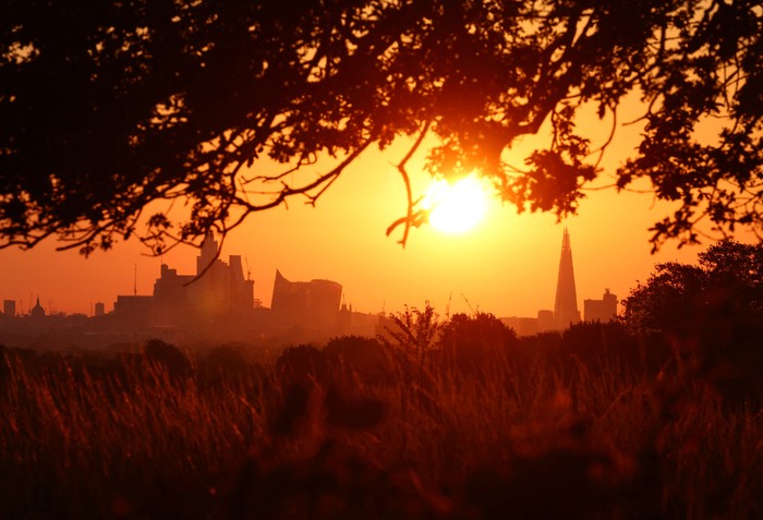 The sun rises behind skyscrapers in London, Britain, August 10, 2023. REUTERS/Toby Melville