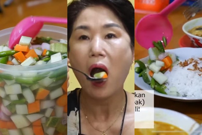 Emak Korea kepincut lezatnya acar timun saat makan soto Betawi