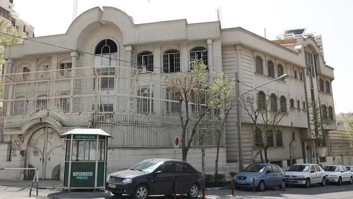 The building of the Saudi Arabian embassy pictured before its reopening in Tehran, Iran April 8, 2023. (Reuters)
