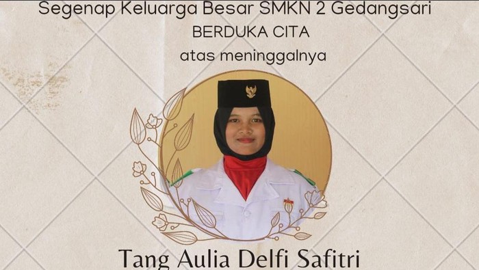 Pemberitahuan dari SMK N 2 Gedangsari terkait salah satu muridnya yang merupakan anggota paskibra Gedangsari meninggal. Foto diunggah Kamis (10/8/2023).