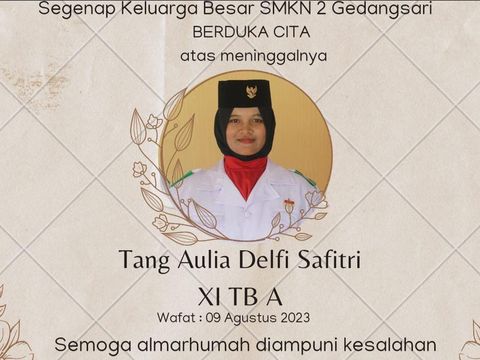 Pemberitahuan dari SMK N 2 Gedangsari terkait salah satu muridnya yang merupakan anggota paskibra Gedangsari meninggal. Foto diunggah Kamis (10/8/2023).