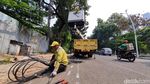 Aksi Petugas Tertibkan Kabel Semrawut di Menteng