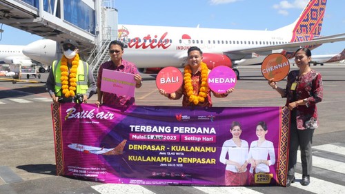 Bandara I Gusti Ngurah Rai membuka pelayanan penerbangan direct flight atau rute langsung dari dan ke Bandara Kualanamu, Medan, menggunakan maskapai Batik Air, Jumat (11/8/2023). (Foto: Dok. Istimewa)