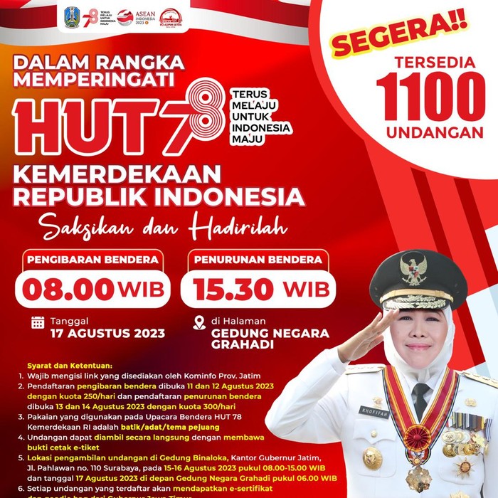 gubernur khofifah mengundang 1.100 warga ikut upacara HUT RI di Grahadi
