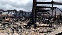Pemandangan kerusakan akibat kebakaran hutan di Lahaina, Maui, Hawaii, Amerika Serikat, Kamis (10/8/2023).  