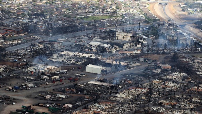 A view of damage cause by wildfires in Lahaina, Maui, Hawaii, U.S. August 10, 2023, in this screen grab obtained from a social media video. Senator Brian Schatz via Instagram/via REUTERS  THIS IMAGE HAS BEEN SUPPLIED BY A THIRD PARTY. MANDATORY CREDIT. NO RESALES. NO ARCHIVES.