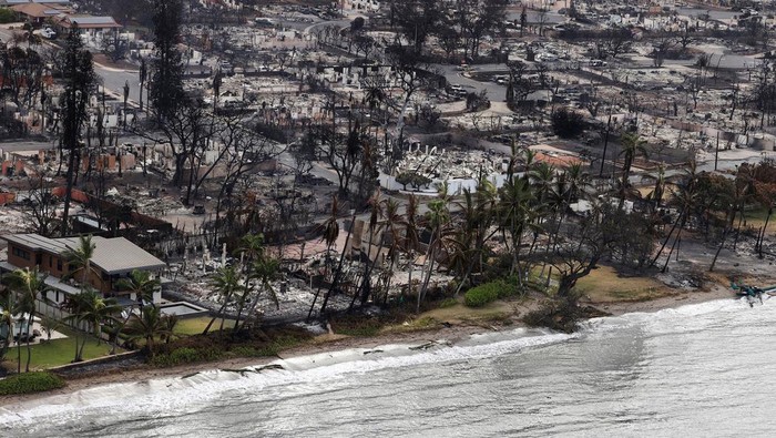 A view of damage cause by wildfires in Lahaina, Maui, Hawaii, U.S. August 10, 2023, in this screen grab obtained from a social media video. Senator Brian Schatz via Instagram/via REUTERS  THIS IMAGE HAS BEEN SUPPLIED BY A THIRD PARTY. MANDATORY CREDIT. NO RESALES. NO ARCHIVES.