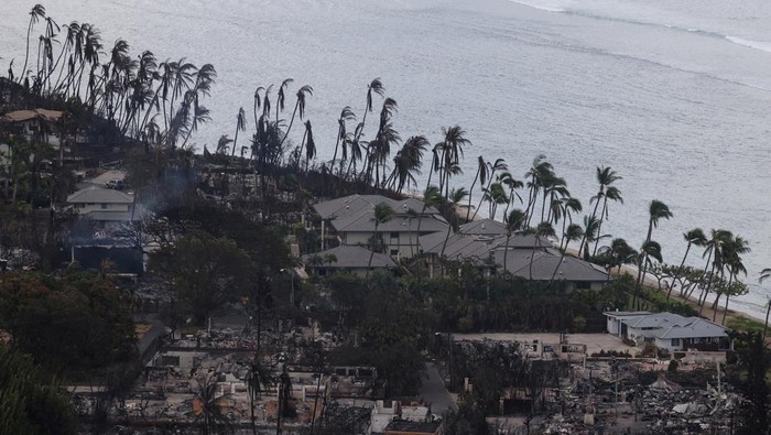 Views from the air of the community of Lahaina after wildfires driven by high winds burned across most of the town several days ago, in Lahaina, Maui, Hawaii, U.S. August 10, 2023. REUTERS/Marco Garcia