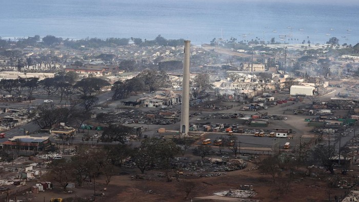 Views from the air of the community of Lahaina after wildfires driven by high winds burned across most of the town several days ago, in Lahaina, Maui, Hawaii, U.S. August 10, 2023. REUTERS/Marco Garcia