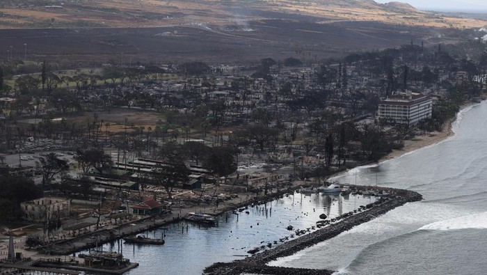 Views from the air of the community of Lahaina after wildfires driven by high winds burned across most of the town several days ago, in Lahaina, Maui, Hawaii, U.S. August 10, 2023. REUTERS/Marco Garcia