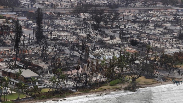 Views from the air of the community of Lahaina after wildfires driven by high winds burned across most of the town several days ago, in Lahaina, Maui, Hawaii, U.S. August 10, 2023. REUTERS/Marco Garcia