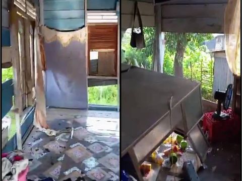 Kondisi dalam rumah yang dirusak sejumlah pria di Palembang.