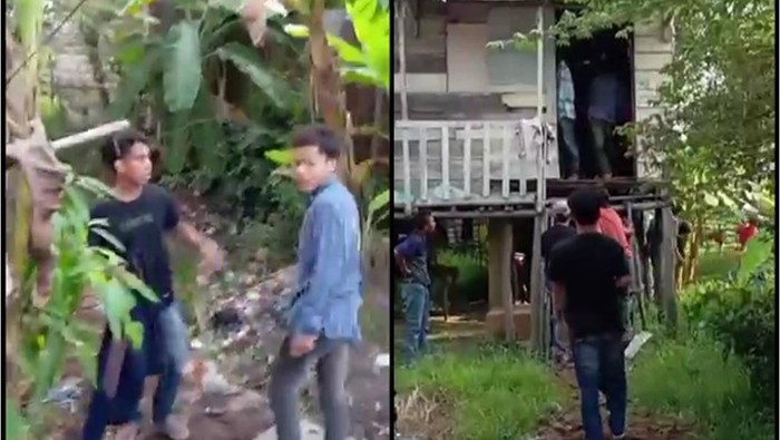 Sejumlah pria tampak merusak sebuah rumah di Palembang.