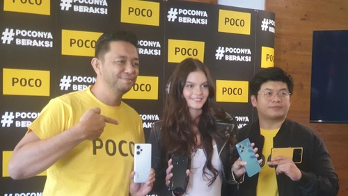 POCO Indonesia meluncurkan dua seri bernama POCO F5 dan POCO X5 Pro 5G di Two Fat Monks Asian Bistro & Coffee, Denpasar, Jumat (11/8/2023). (Ronatal Siahaan/detikBali).