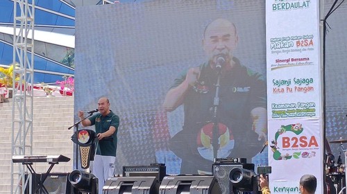 Gubernur Nusa Tenggara Timur (NTT) Viktor Bungtilu Laiskodat saat menghadiri perayaan HUT ke-2 Badan Pangan Nasional di Kota Kupang, NTT, Sabtu (12/8/2023). (Yufengki Bria/detikBali)