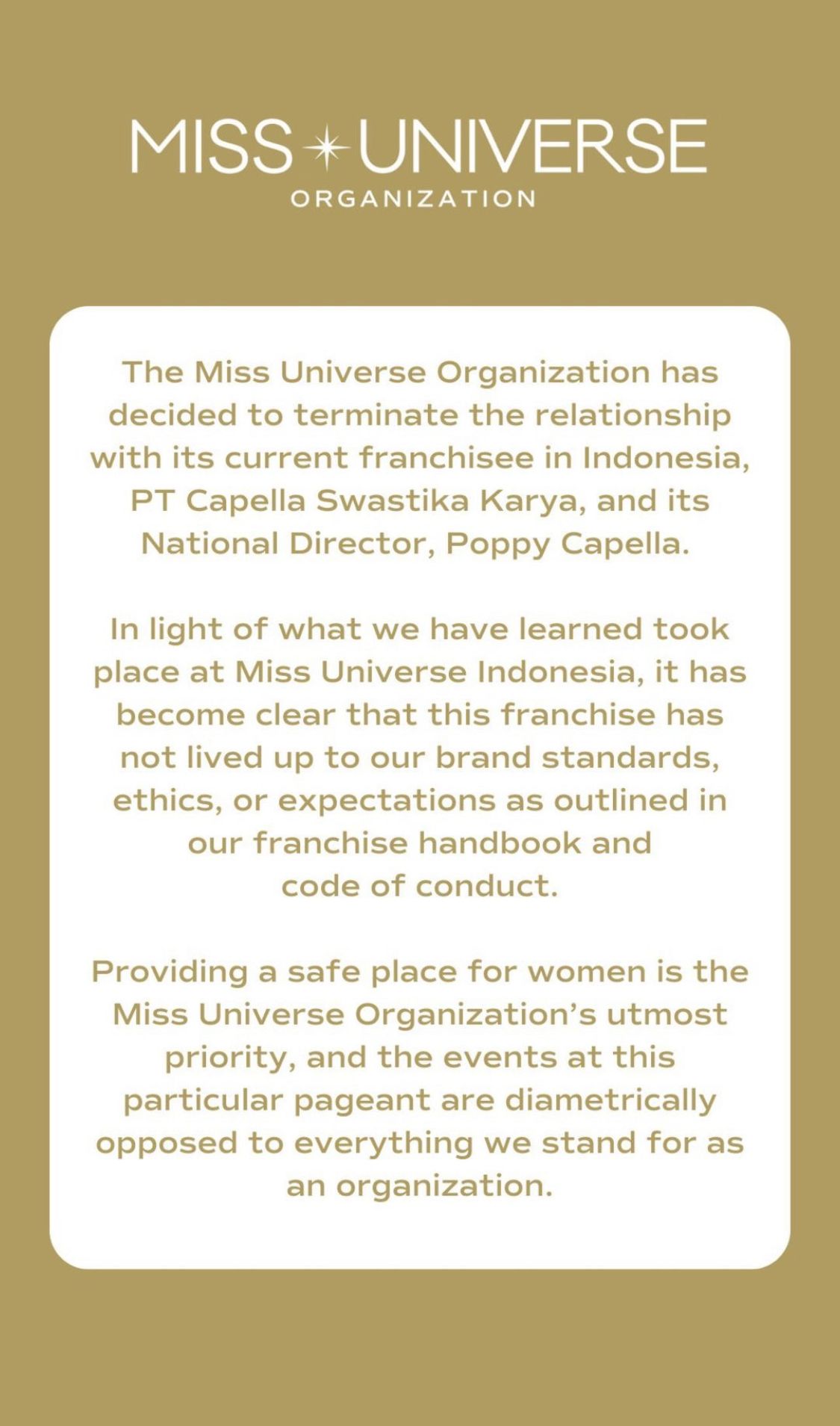 Miss Universe Organization Cabut Lisensi Miss Universe Indonesia