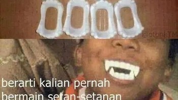 Siapa yang waktu kecil beli gigi drakula? Foto: Twitter