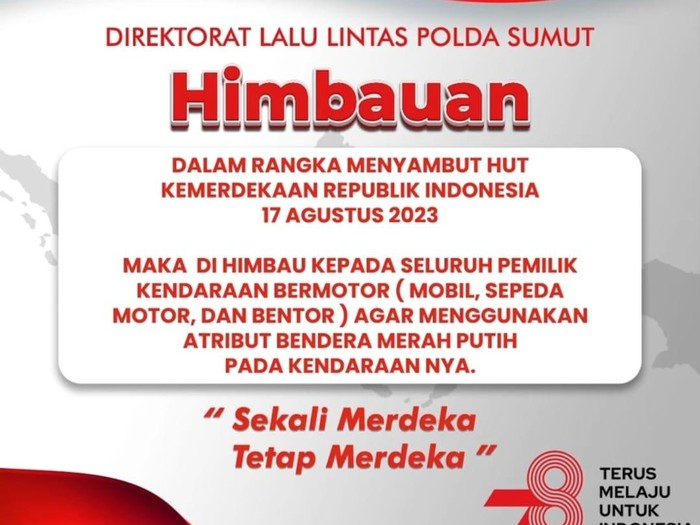 Polda Sumut mengimbau pengendara memasang atribut merah putih menyambut HUT ke-78 RI